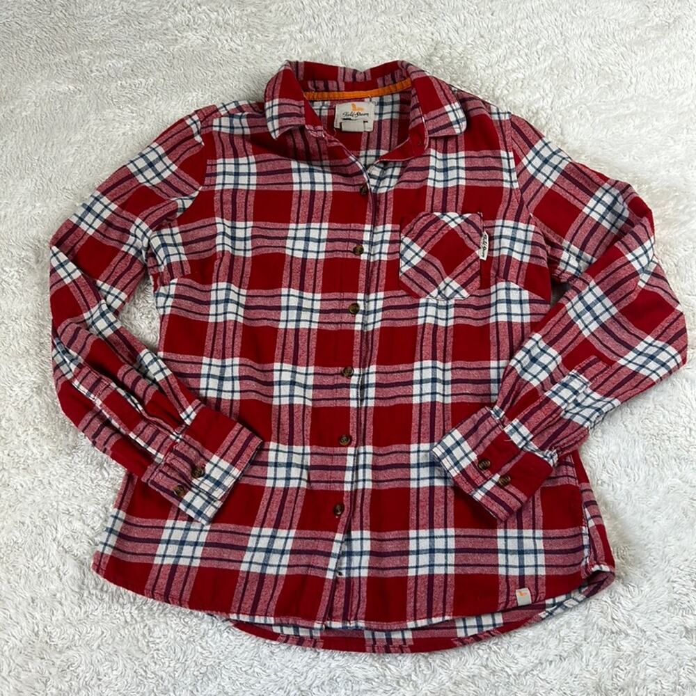 Field and Stream red plaid cotton flannel button down shirt, size med